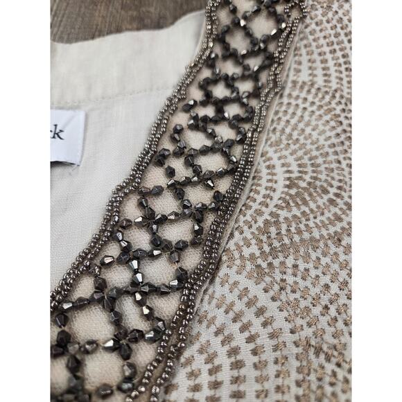 Peck & Peck 100% Linen Top Beaded Beige Tan V neck Sleeveless Blouse Shirt Small - Picture 3 of 6